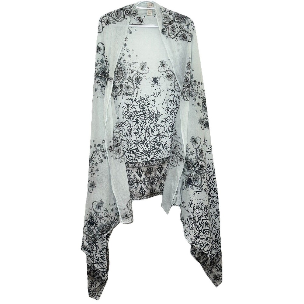 J Jill Boho Kimono Cardigan Sheer Cotton Paisley Print Open Front One Size